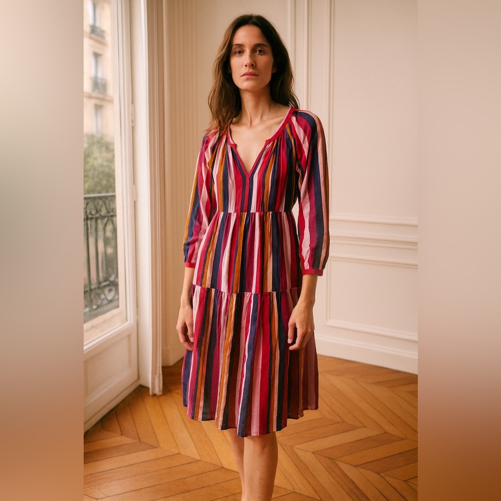 Xirena Dress XS Madrid Lillie Multicolor Striped Long Sleeve Tiered Casual Dress